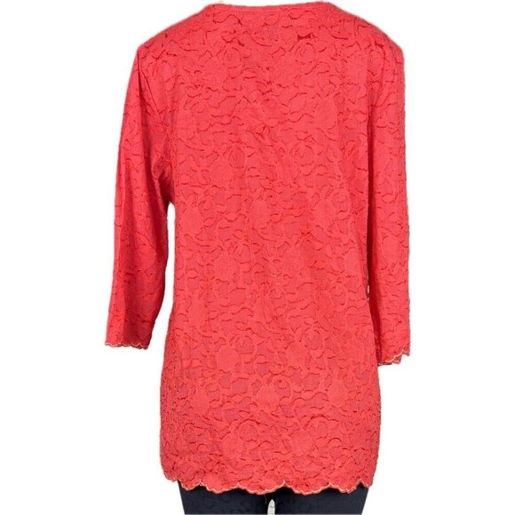 Denim 24/7 12W Orange Embroidered Detail Crew Beaded Fringe 3/4 Sleeve Blouse - Picture 4 of 6